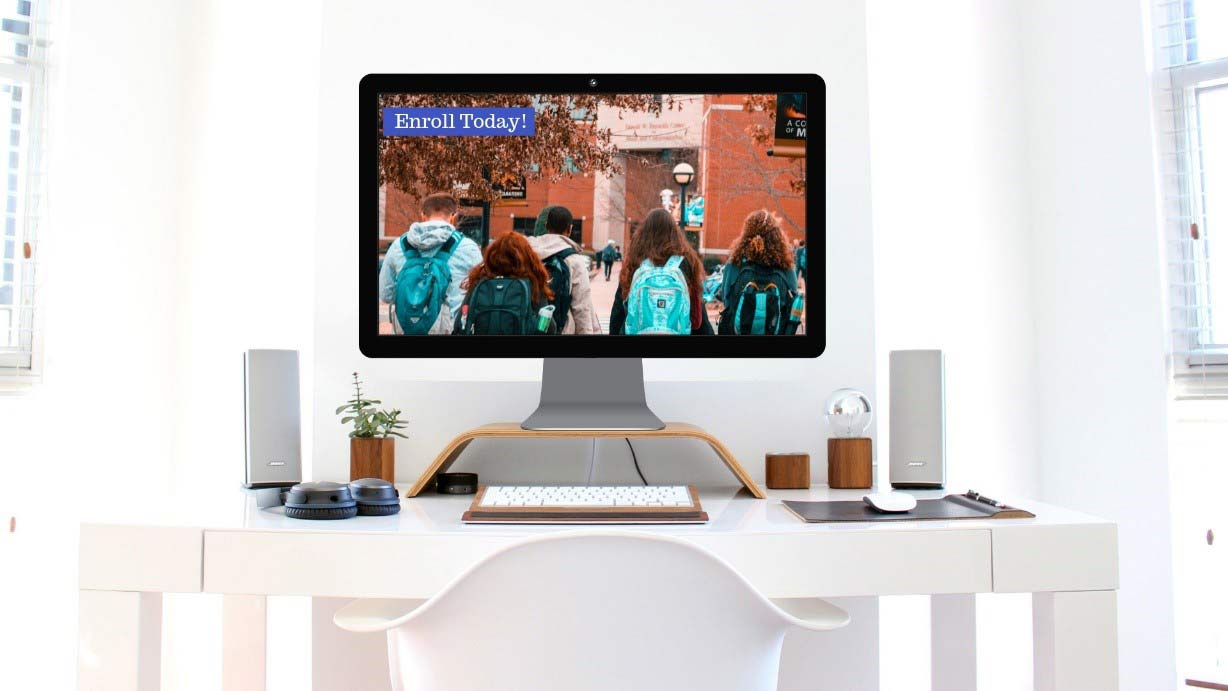 Higher education digital marketing ad on a computer