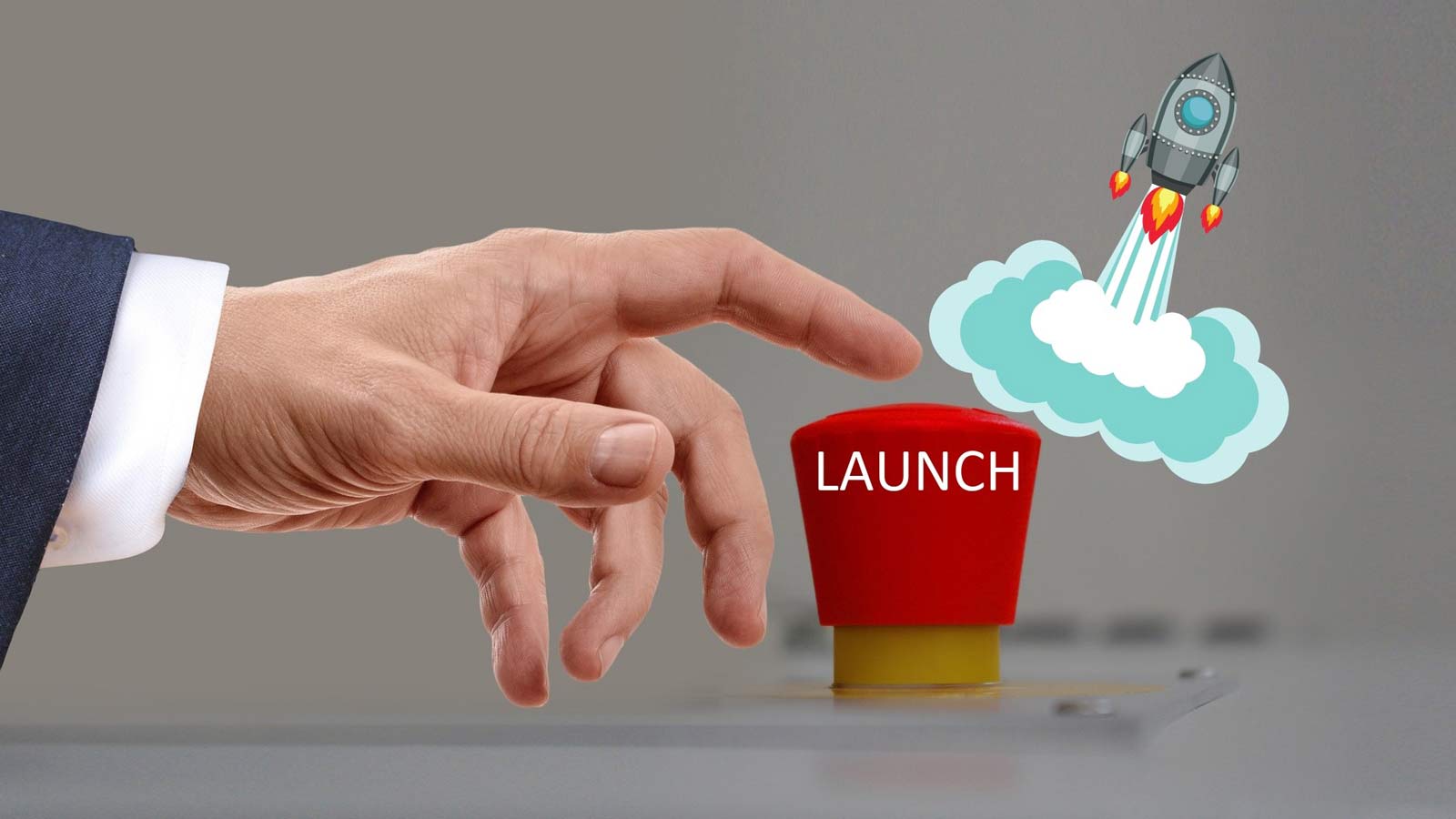 Image of someone hitting the “Launch” button for a new product launch marketing strategy 