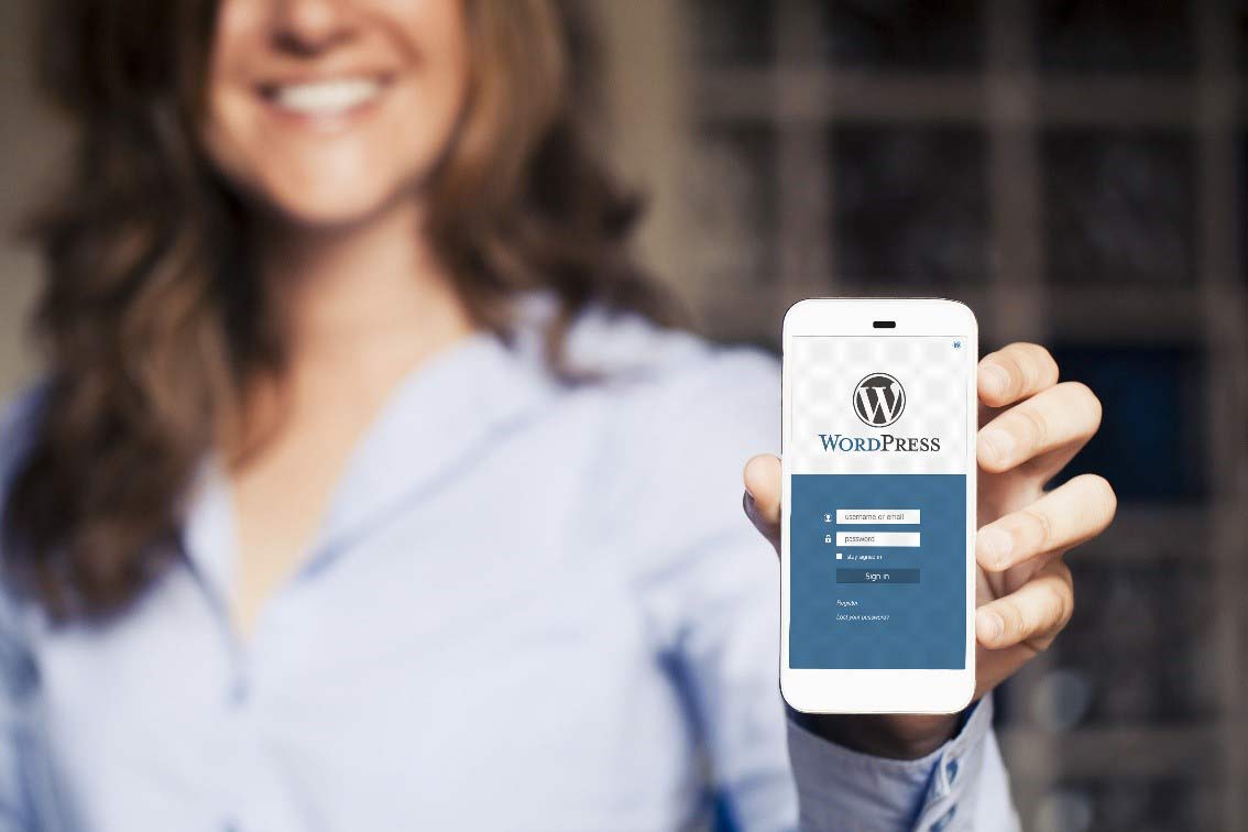 Photo showing a WordPress website design on a mobile device