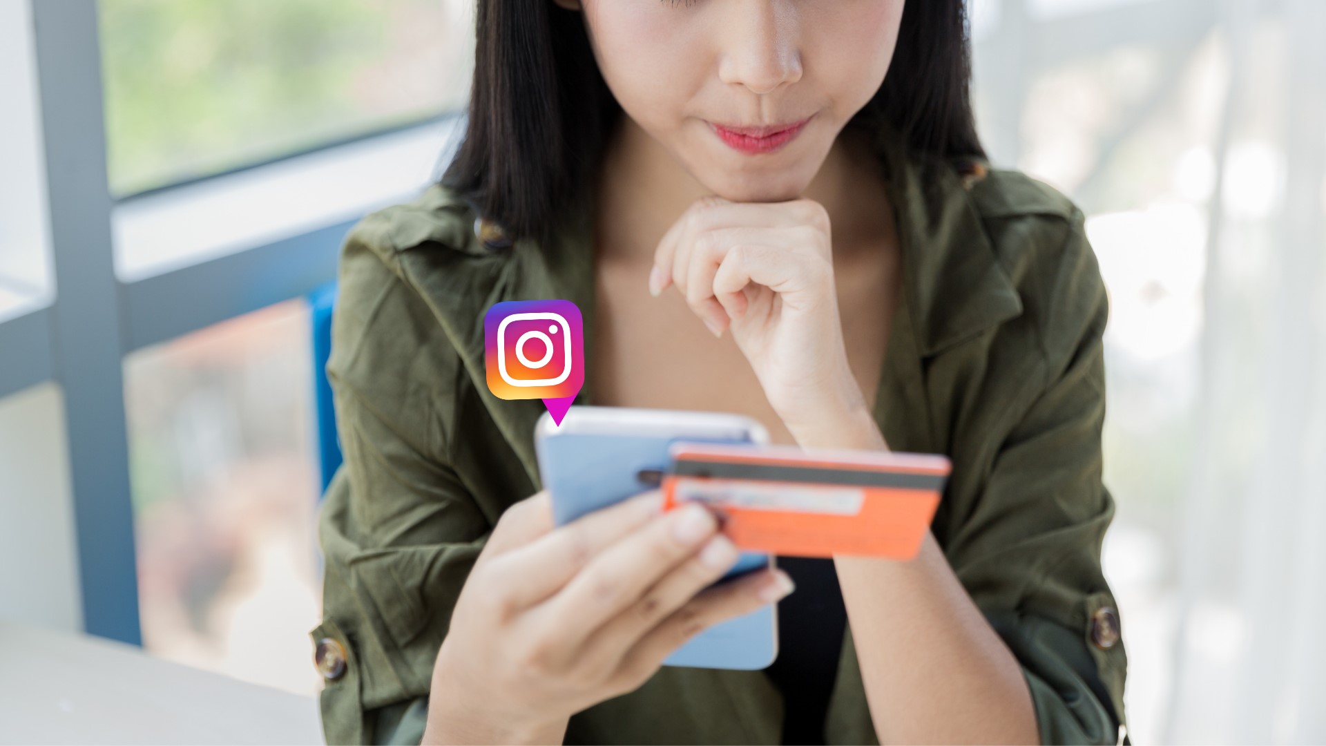 Girl using her credit card to shop on Instagram
