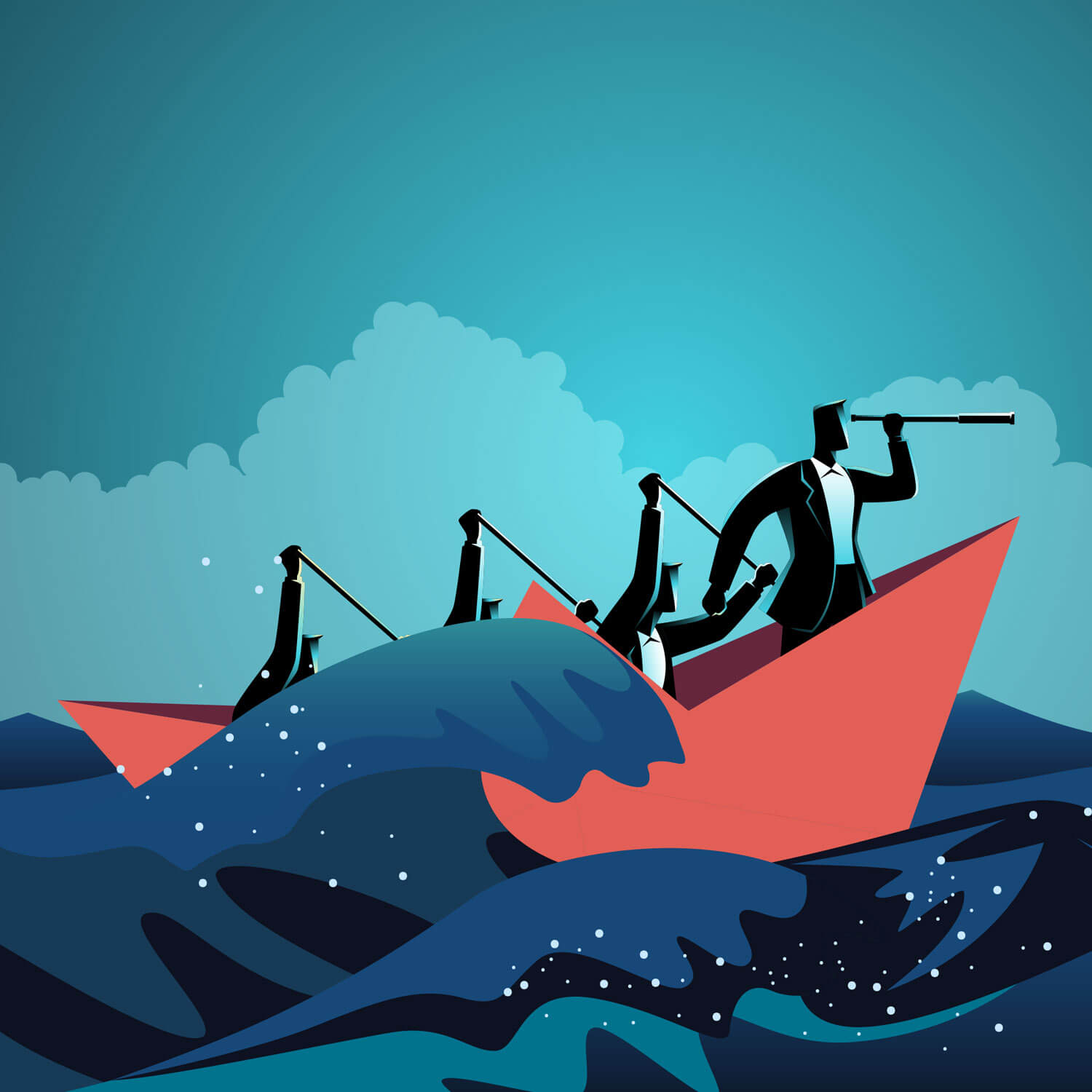 navigating a boat in rough waters illustration