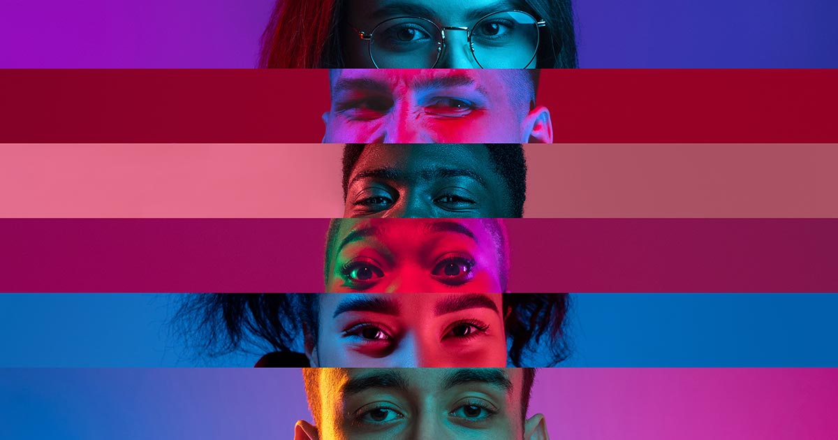 colorful closeup faces of diverse people