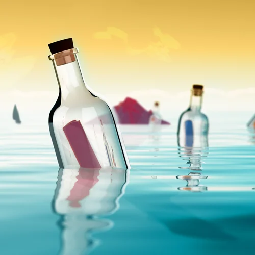 illustration of messages in bottles floating in the sea