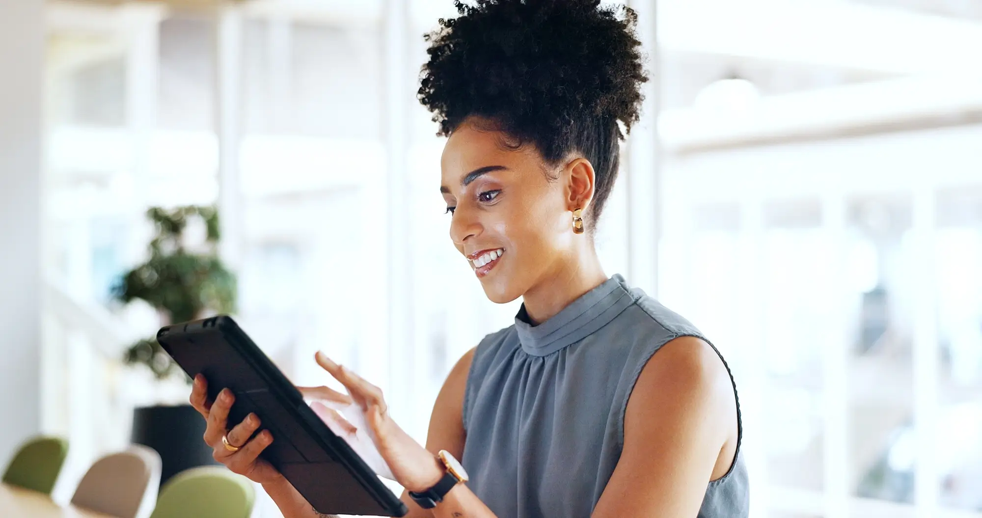 business woman browsing on tablet