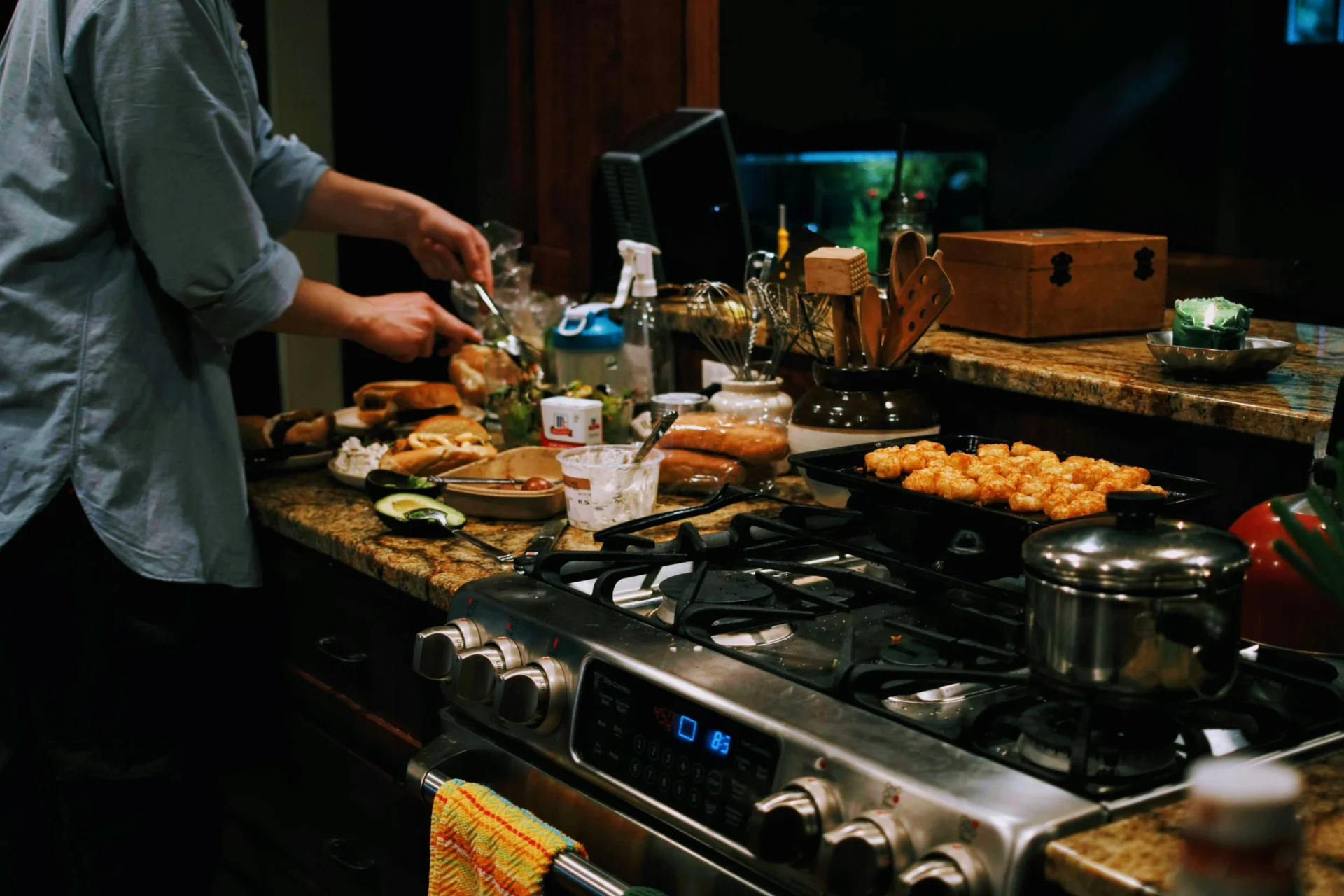 A chef cooking food for his restaurant.