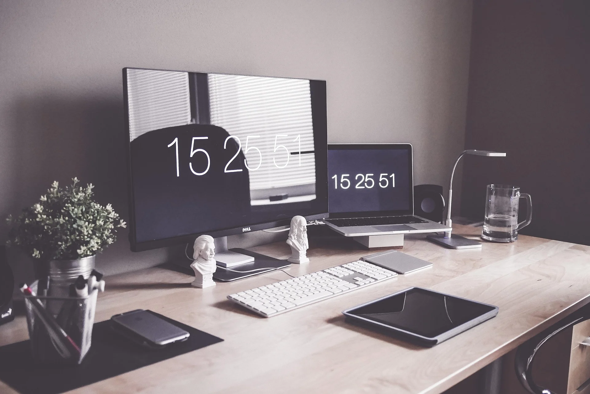 Home office desk setup used to research how AI overviews change legal local search behavior